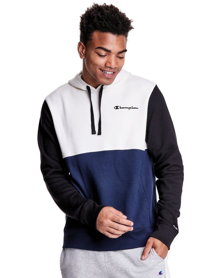 Champion Hoodie Heren - Wit/Donkerblauw - Colorblock Fleece ( 389106-SHN )